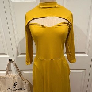 Forever 21 Plus “Lilian” Mustard Knit Maxi Dress Size 2X ¾ Sleeve Faux Wrap Look